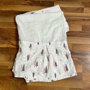 Nursery Bed Skirt Crib Dust Ruffle White Pink Gray Trees Outdoor Nature Girl